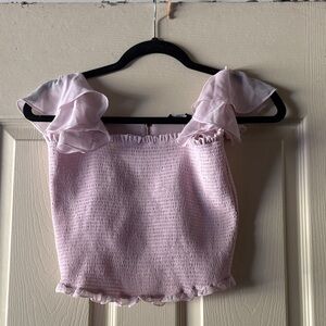 Guess Light Lilac Ruffled Crop Top